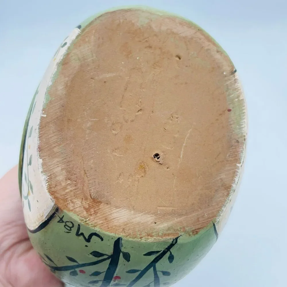 Vintage 1984 Hand Painted Wood 6” Hen Duck Decoy Planter Bowl Folk Art Signed M